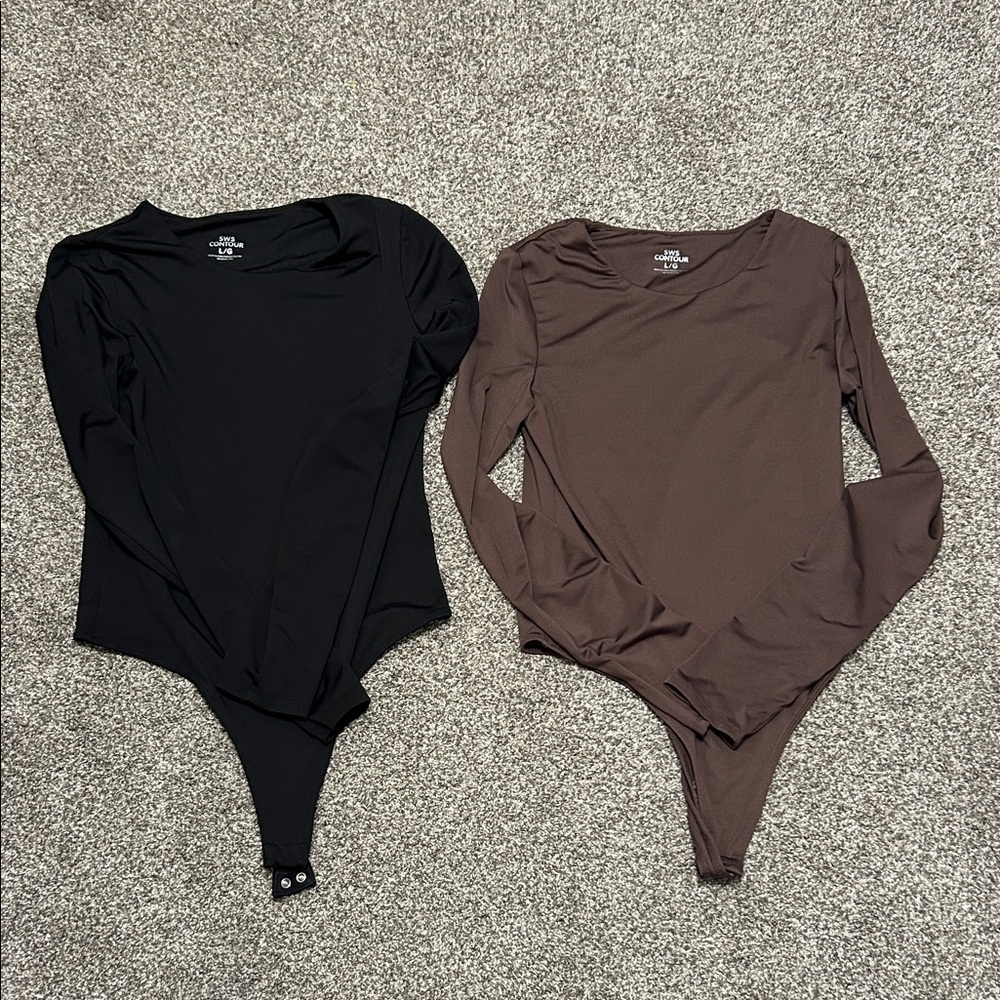 Aritzia Wilfred Long Sleeve Bodysuit — Black and Brown